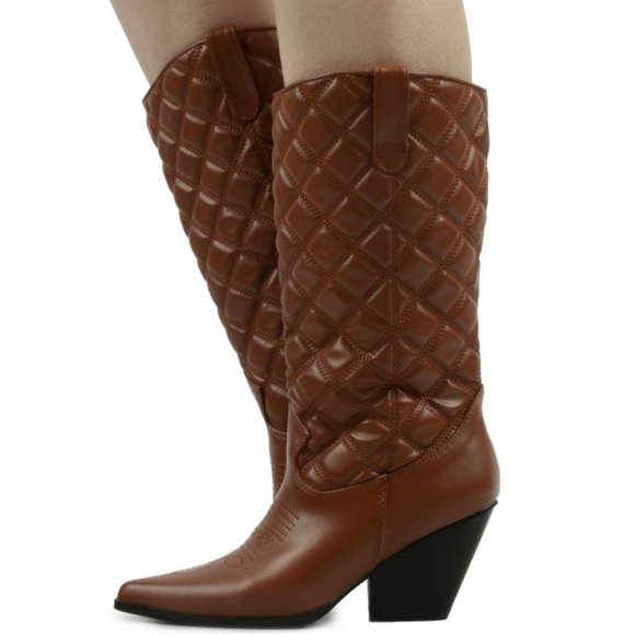 NWT CAPE ROBBIN BELASIMO QUILTED WESTERN POINTY TOE TAN BOOTS 7.5 - Picture 5 of 12